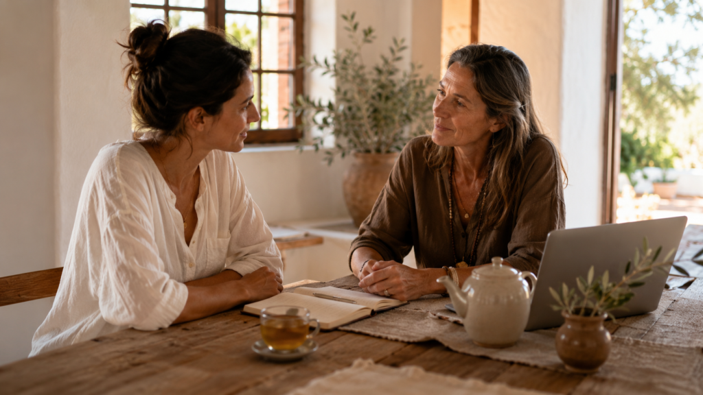 Persona recibiendo orientación para elegir un retiro espiritual a medida en España
