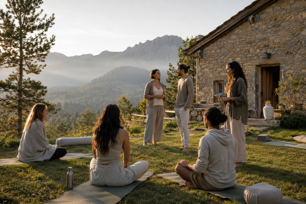 Retiro espiritual en Aragón con grupo en la naturaleza y casa rural de montaña